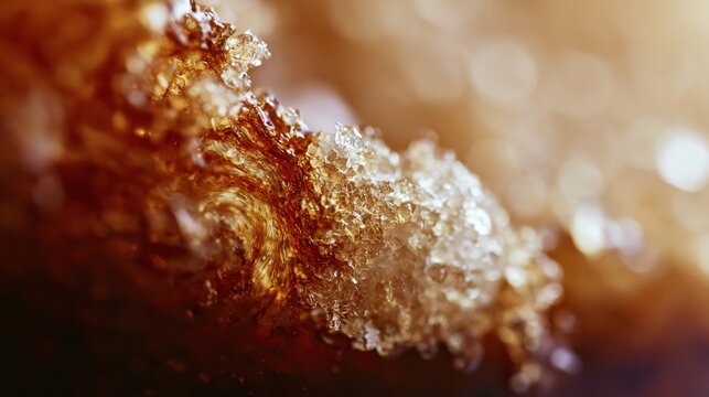 Intricate macro texture of dissolving sugar cube