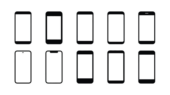 Collection of various smartphone screen icons with different notch styles and bezels set.