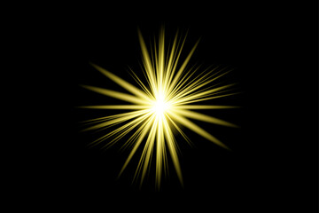 Fototapeta premium Golden starburst on black background radiant light effect for design