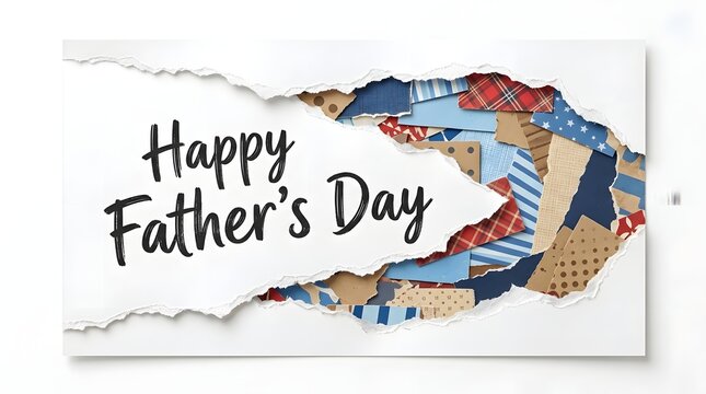 Happy father's day card with torn paper and patriotic elements