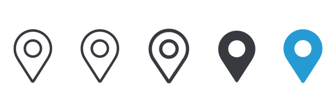 Location pin icon, minimal map marker vector for navigation apps, geotag pointer symbol, clean destination point sign pictogram concept for UI and GPS design.