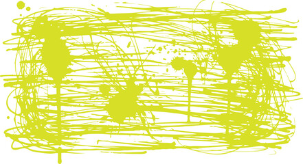 A high-energy, single-color graphic featuring chaotic scribbled lines and organic paint splatters in a striking neon yellow/lime hue. © Mend
