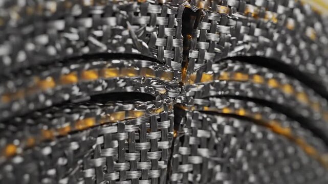 Close-up Macro View of Carbon Fiber Composite Material Layers.