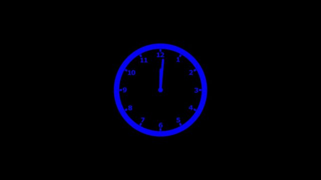 Clock in a 12 hours loop. timer time lapse video icon animation on black background, 4k video