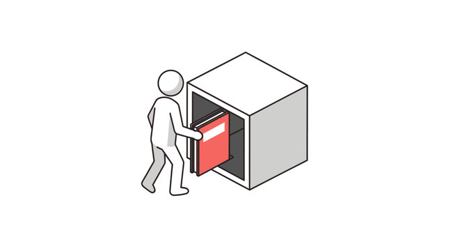 Person opening secure safe with red folder inside.