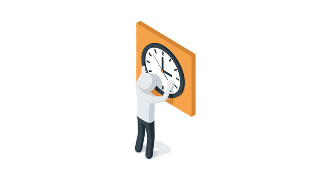 Isometric character adjusting large wall mounted clock.