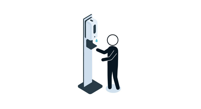 Person using modern automatic hand sanitizer dispenser station.
