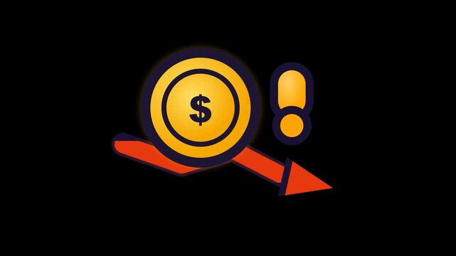 Financial warning sign with a dollar coin and decreasing arrow