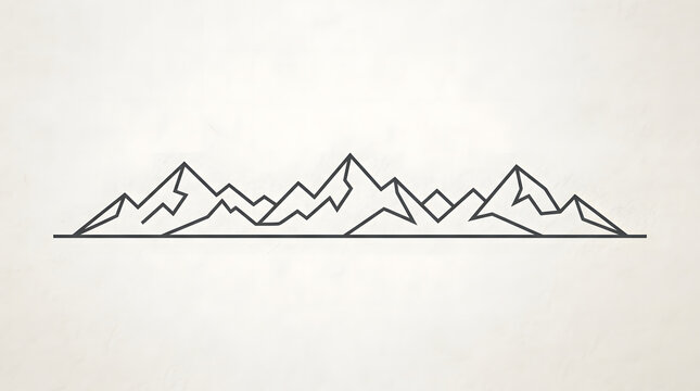 Minimalist mountain range line art illustration on white background