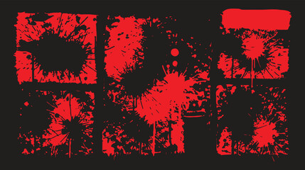 A striking red paint splatter and ink splash texture arranged within a structured grid, set against a dark background. © Mend