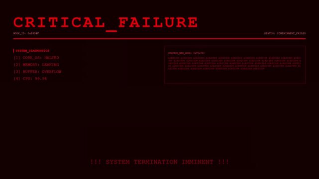 Futuristic Critical Failure System Termination Cyber Security Error Warning Red UI Terminal Screen Display.