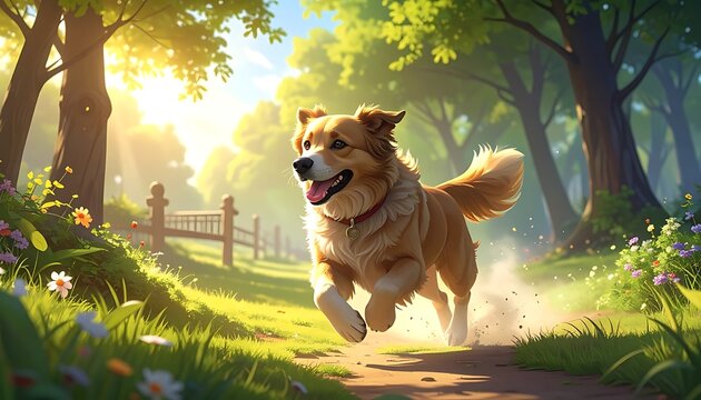 Joyful canine romp outdoors