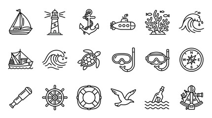 Nautical icons and sea symbols. © Lendi