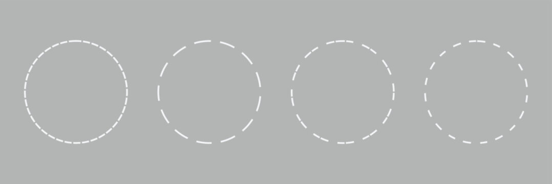 Dotted circle outline. Circle dot line set. Dashed circle icon. Abstract doted circles element. Dotted round lines. Simple dashed circle set isolated. EPS 10 .