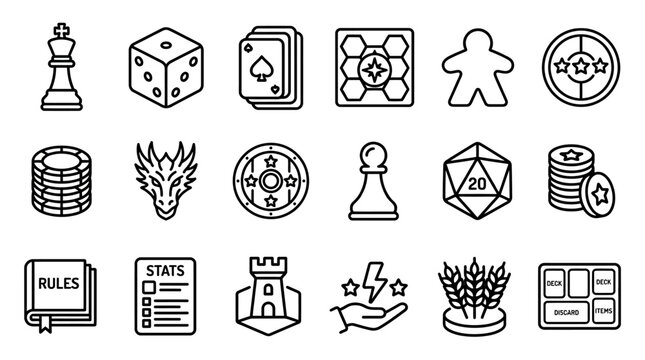 Various gaming symbols and icons.
