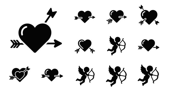 Cupid Arrows and Hearts Icons Set - Love Symbols