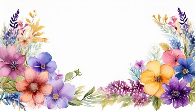 watercolor flower border frame isolated on white background white background cut out