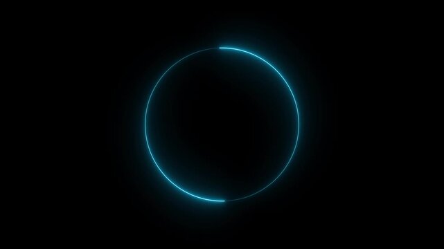 Glowing neon golden and blue circle loading animation with reflection on black background in retro style black background motion animation 4k video...