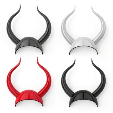 A selection of devil horn headbands in black red and silver colors isolated on a white background
