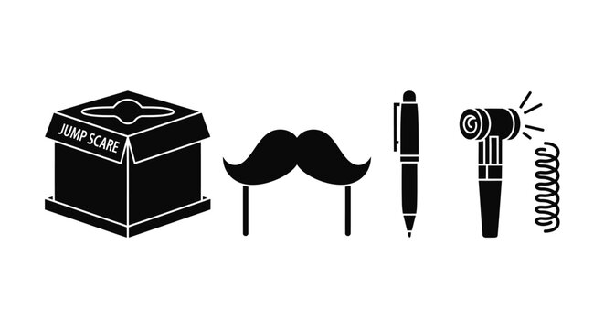 Jump Scare Box, Mustache, Pen, and Otoscope Icons