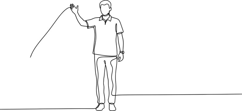 Man holding a string in minimalist line art, abstract concept of connection or control