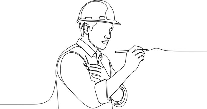 Architectural Draftsman Drawing Line with Pen, Minimalist Style