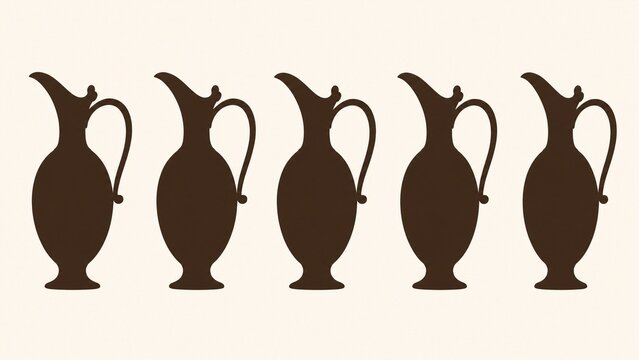 flagons. Dark brown elliptical silhouettes of flagons with spouts on light background. bar promotions, beverage menus, designed for product packaging and bar promotions, used by video editors.