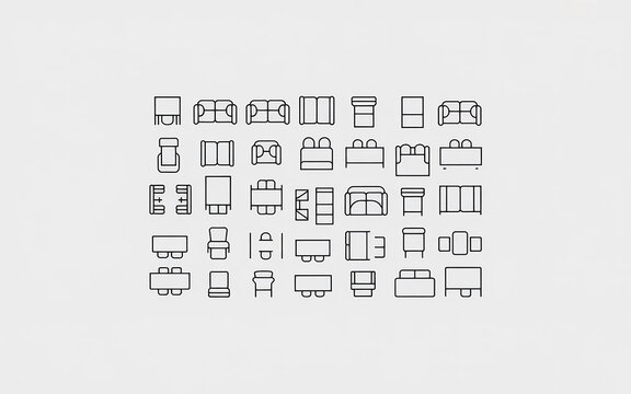 Minimalist furniture outline icons set for interior design floor plans