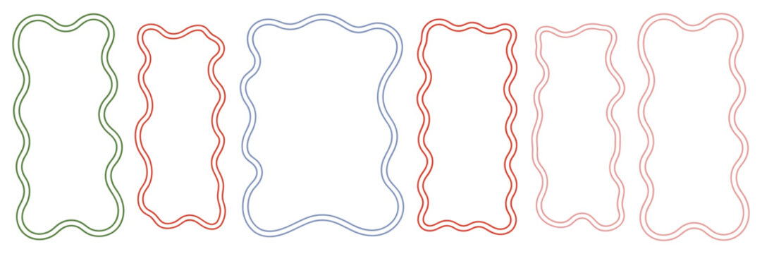 Zig zag wavy edge rectangle frame border shapes set featuring abstract squiggly doodle line elements for modern design layouts and templates. Vector illustration.