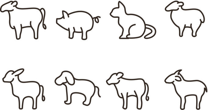 Black and white line collection of eight different dog head silhouettes line dog head dog breeds animal head