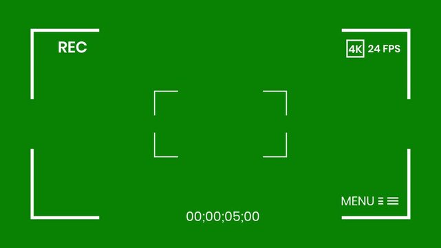 Professional camera hud overlay, cinematic recording screen, digital viewfinder frame, timecode counter, focus target, green screen background, 4k.