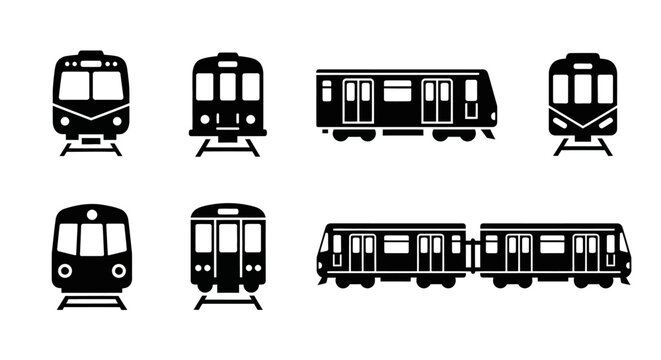 Set of modern subway train icons, vector illustration, flat design