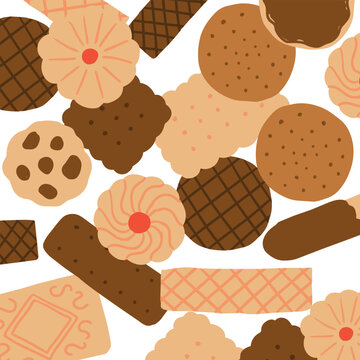 Cute hand drawn cookies and biscuits graphic vector background pattern illustration