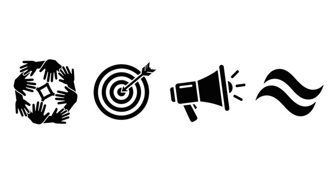 Teamwork, Target, Announcement, and Communication Icons