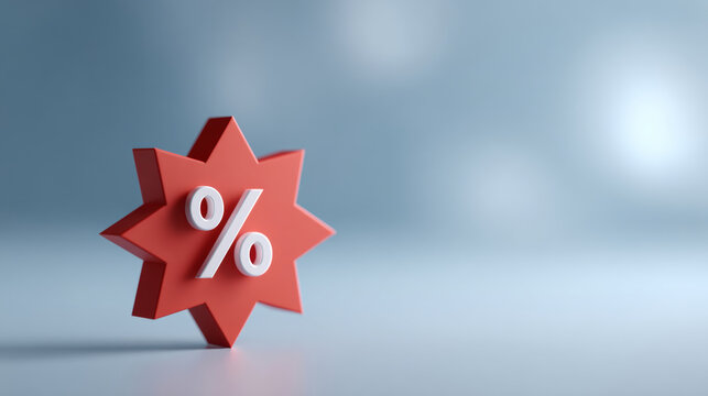 A red star with a white percent sign on it is shown in front of a blue background