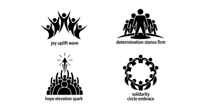 Teamwork, Community, Success & Unity Icons: Joy, Determination, Hope, Solidarity