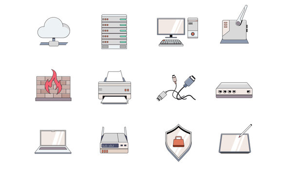 office, computing, IT tech icons set