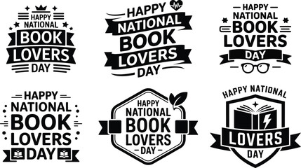 National book lovers day typography vector bundle, book lover quote lettering design © noorskills