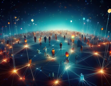 crowd and nodes floating interconnection concept