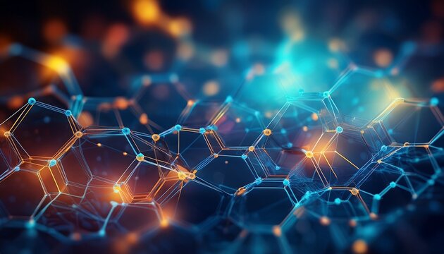 abstract scientific background with hexagonal molecular structure and connecting nodes