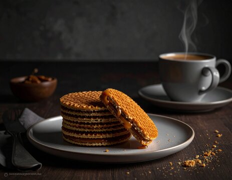 Warm Stroopwafels with a cup of hot coffee