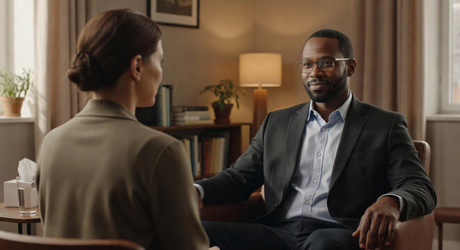 Black male therapist in counseling session with patient