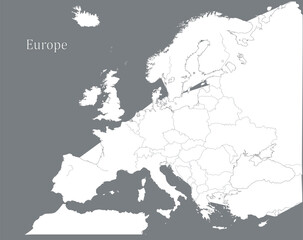 Blank map of Europe with country borders clean vector illustration for geography © Tasker