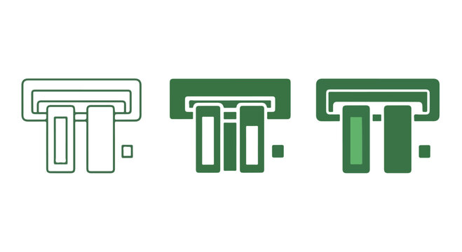 Minimalist abstract geometric logo design featuring interconnected rectangular shapes in green and gray tones