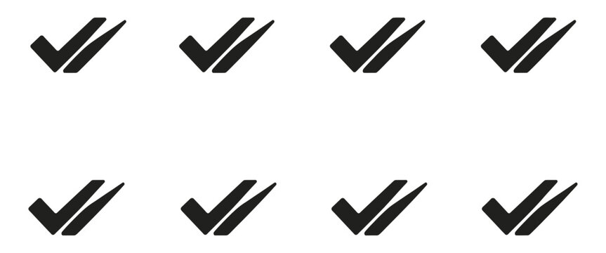 Double check mark icon set, approval and verification symbols, confirmed status UI elements, twin check icons, minimal vector illustration