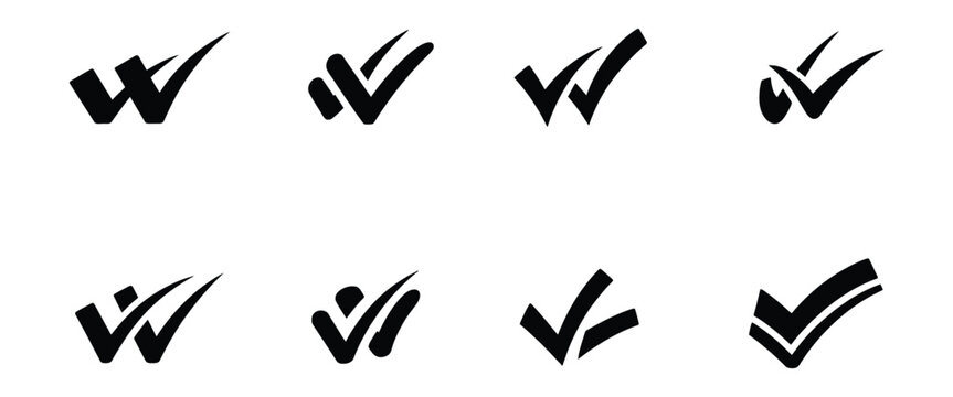 Double check mark icon set, approval and verification symbols, confirmed status UI elements, twin check icons, minimal vector illustration