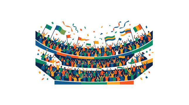 Crowd celebrating with colorful flags in stadium