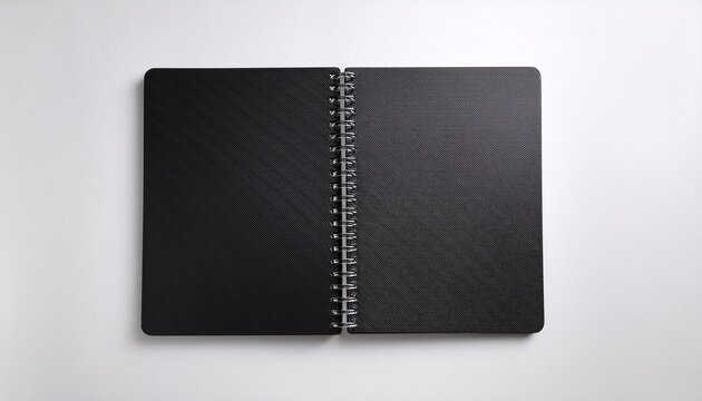 black spiral notebook mockup psd blank cover journal wire bound notepad sketchbook on white background stock photo