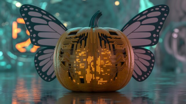Technological halloween pumpkin with butterfly wings butterfly halloween technology electronics