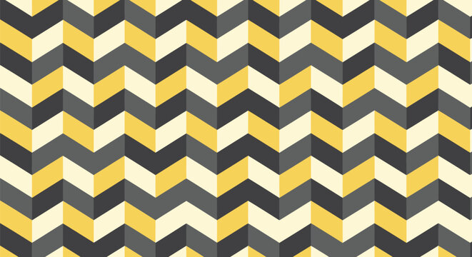Seamless Chevron Pattern in Yellow, Gray, and Cream Geometric Retro Style